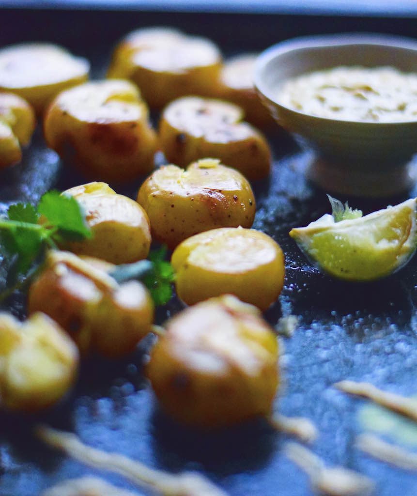 Smashed Potatoes + Tahini Nutritional Yeast Drizzle FoodByMaria
