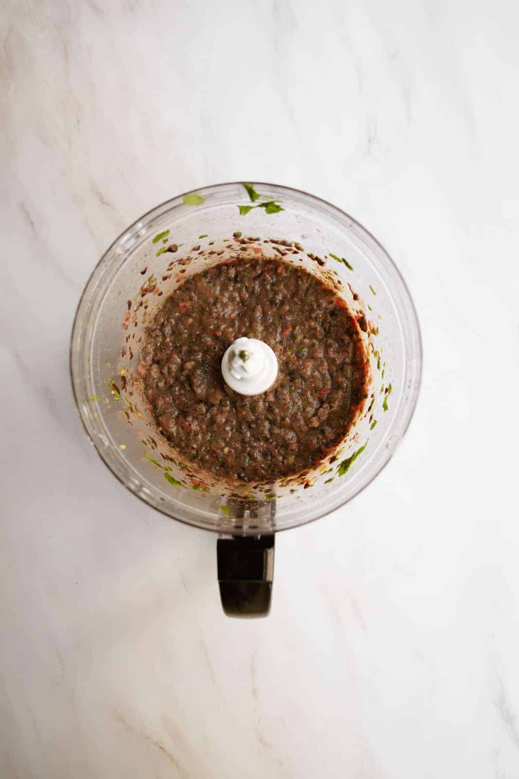 Black Bean Dip ingredients in a food processor.