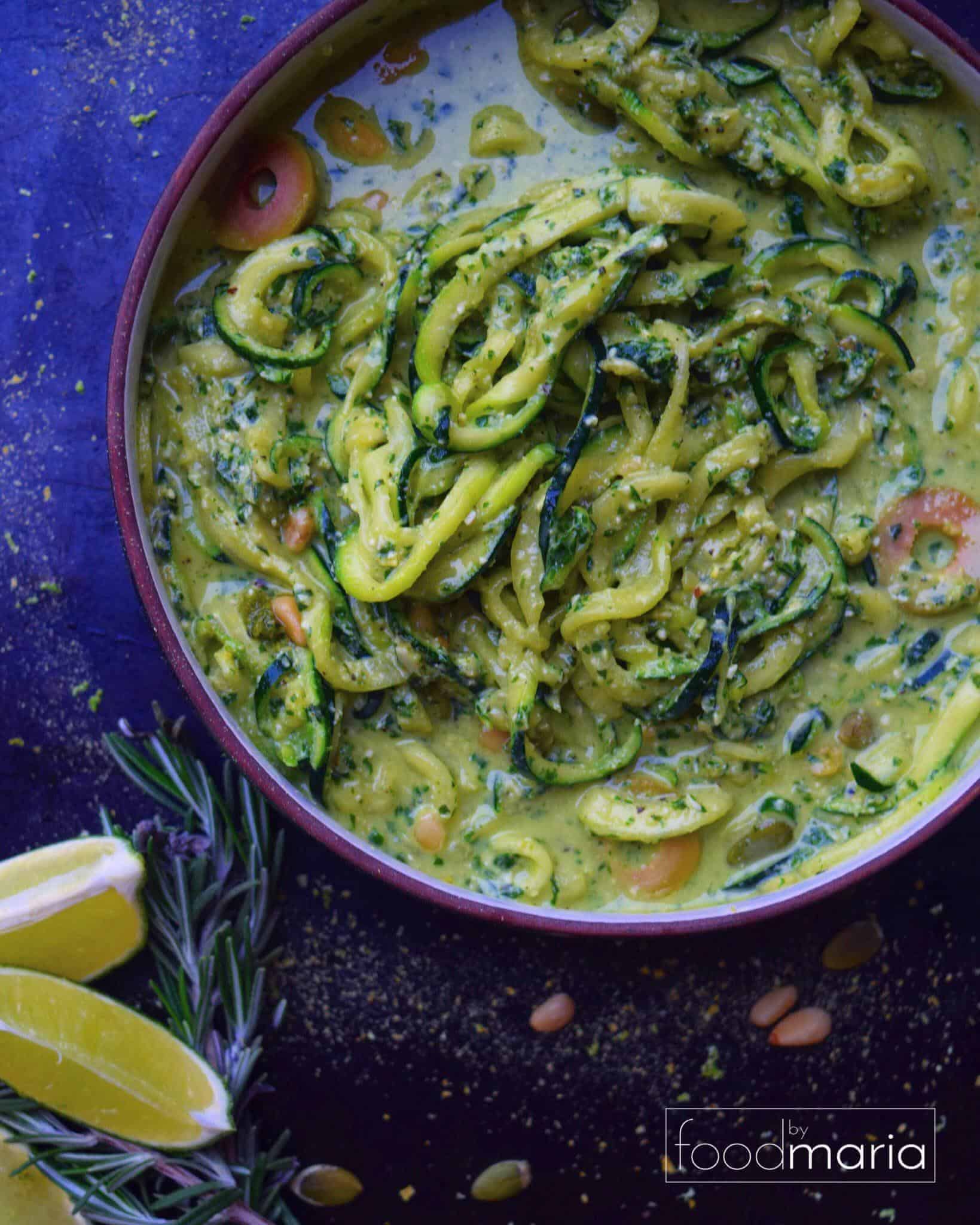 Zoodles in a Cashew Pesto Sauce FoodByMaria