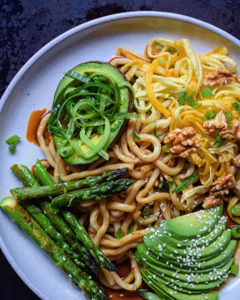 Creamy Asian Udon Noodle Bowl with Walnuts - FoodByMaria