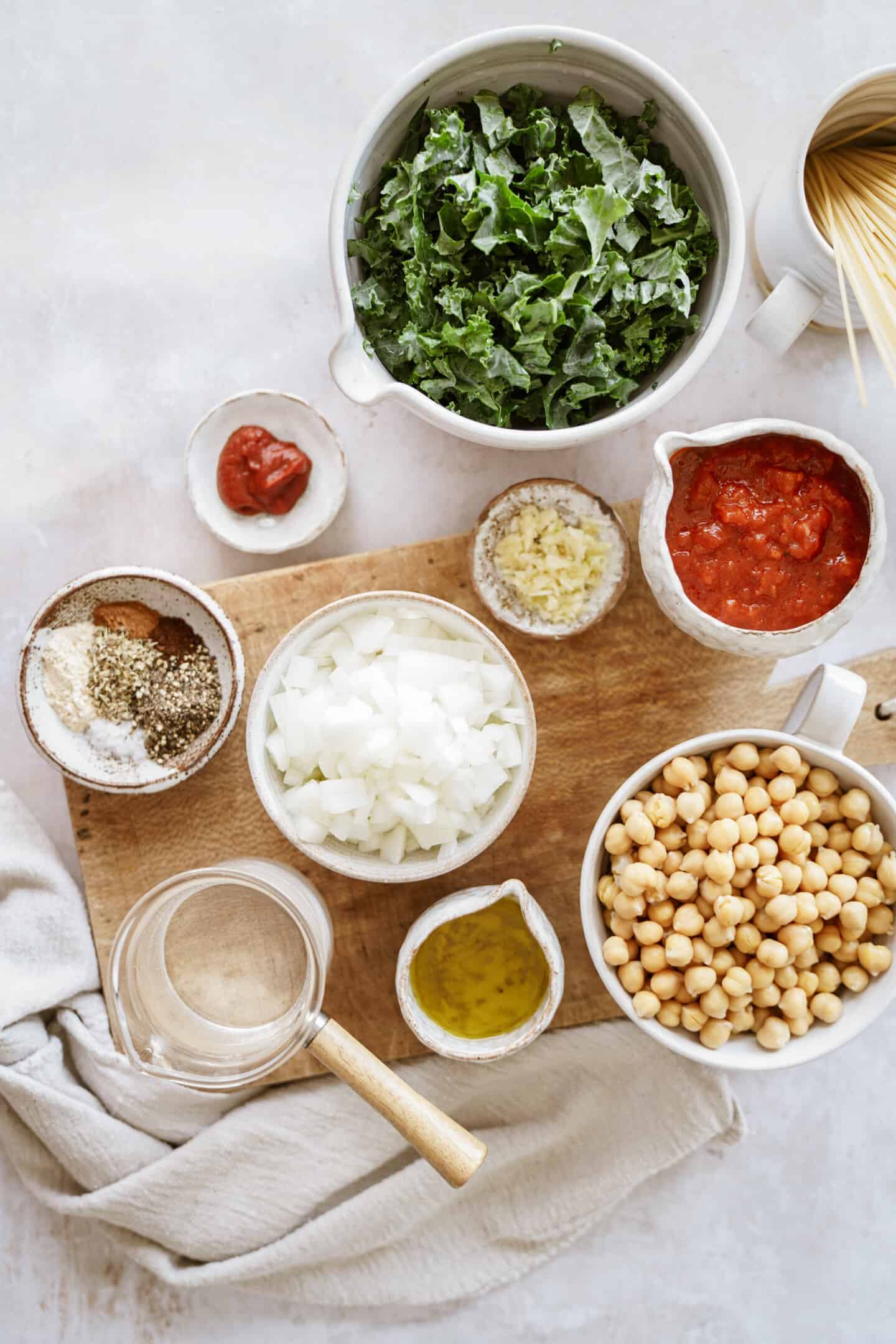 Ingredients for chickpea pasta on counter