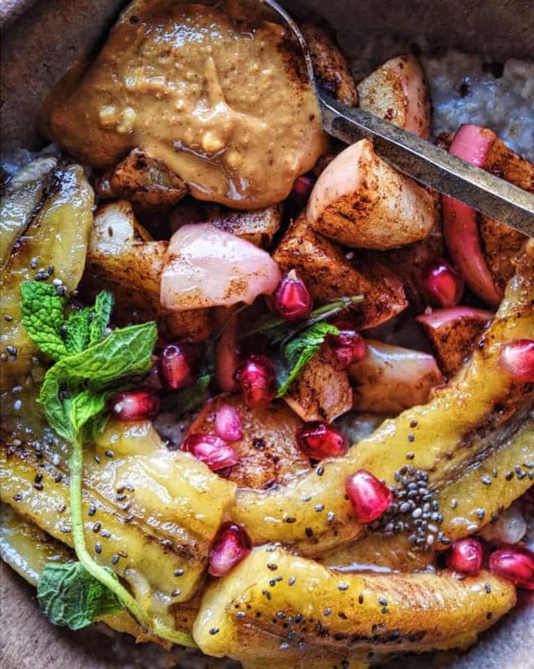 The best Coconut Oil Fried Banana Cinnamon Apple Breakfast, ever!