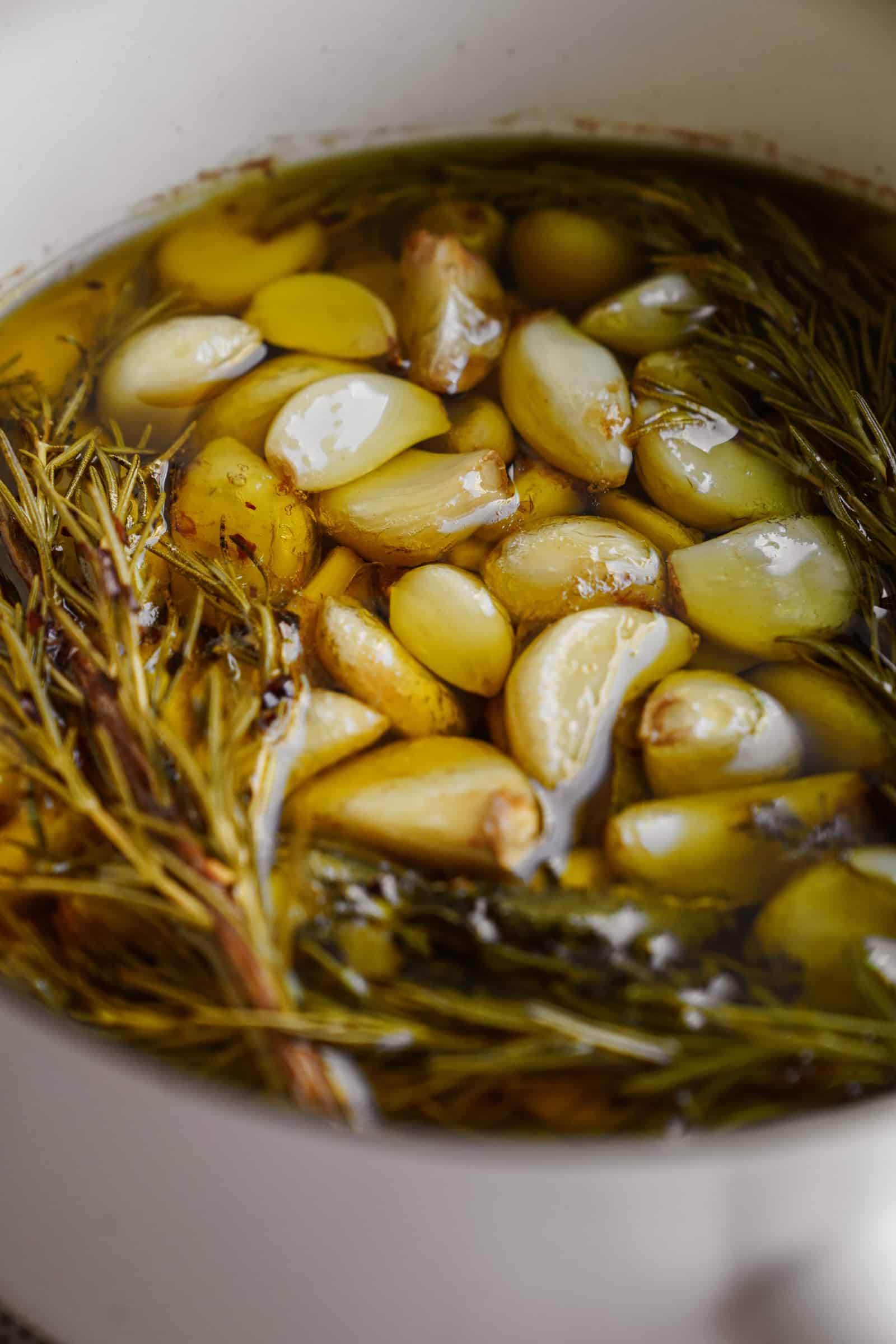 Finished garlic confit in pot