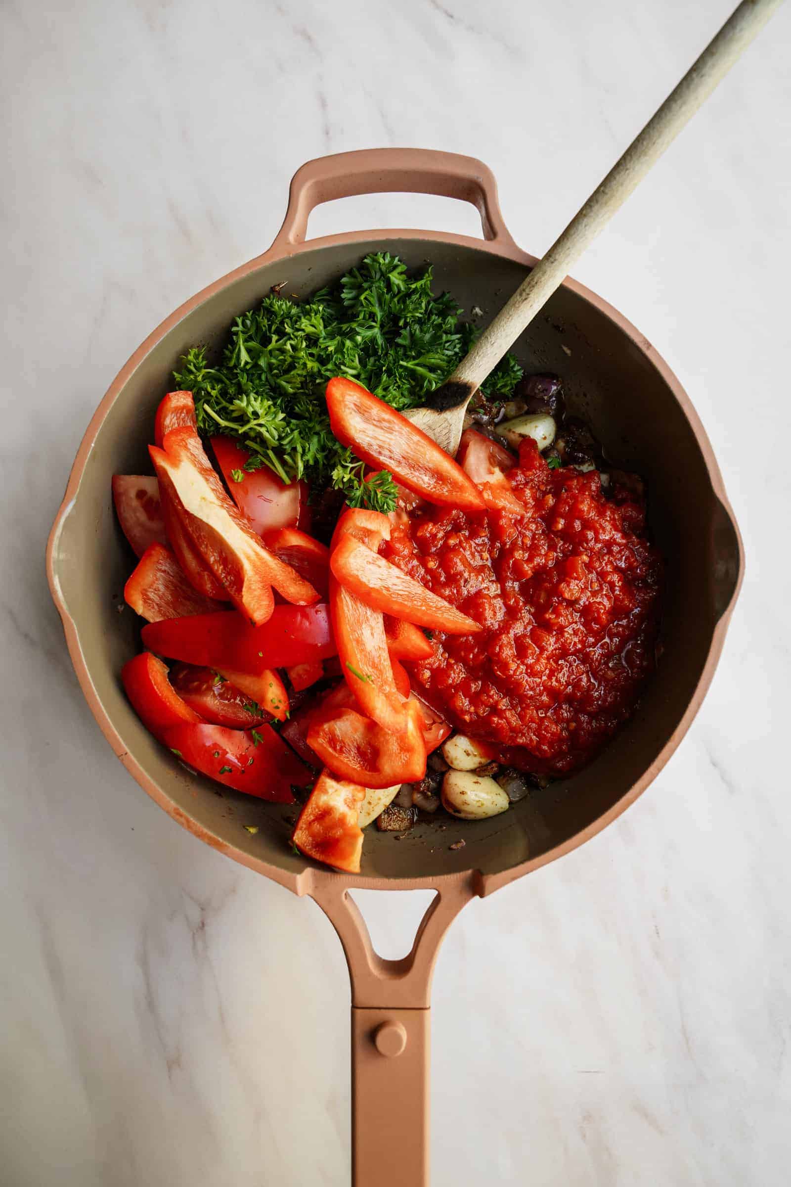 Fresh tomatoes in vegan pasta sauce