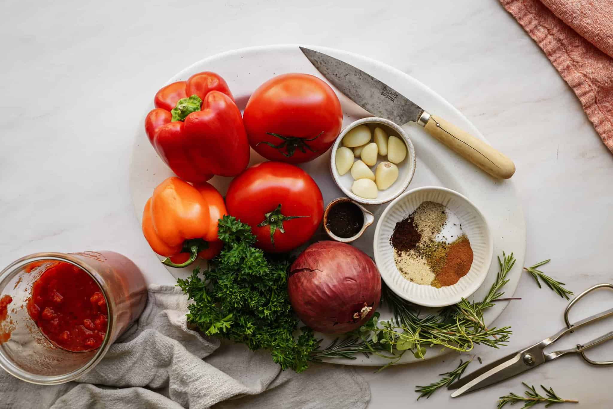 Ingredients for healthy vegan pasta sauce