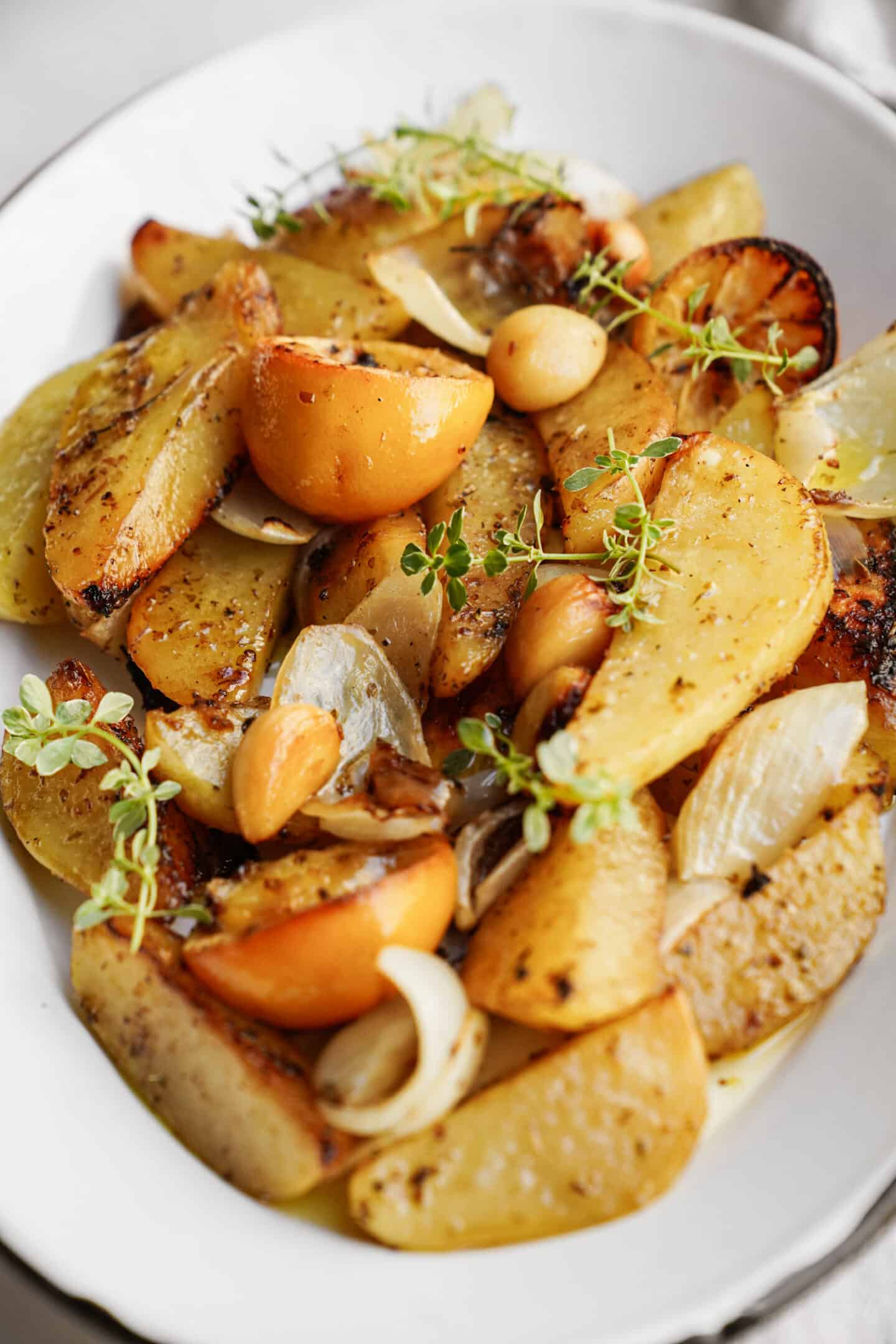 Greek potatoes on a serving dish