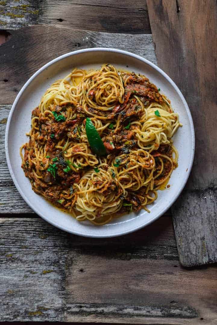 Grandma's 25 minute pasta sauce - plant based, quick + delicious!