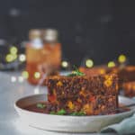 Close-up of slices of Vegan Nut Roast Recipe on plate. Perfect for Christmas.