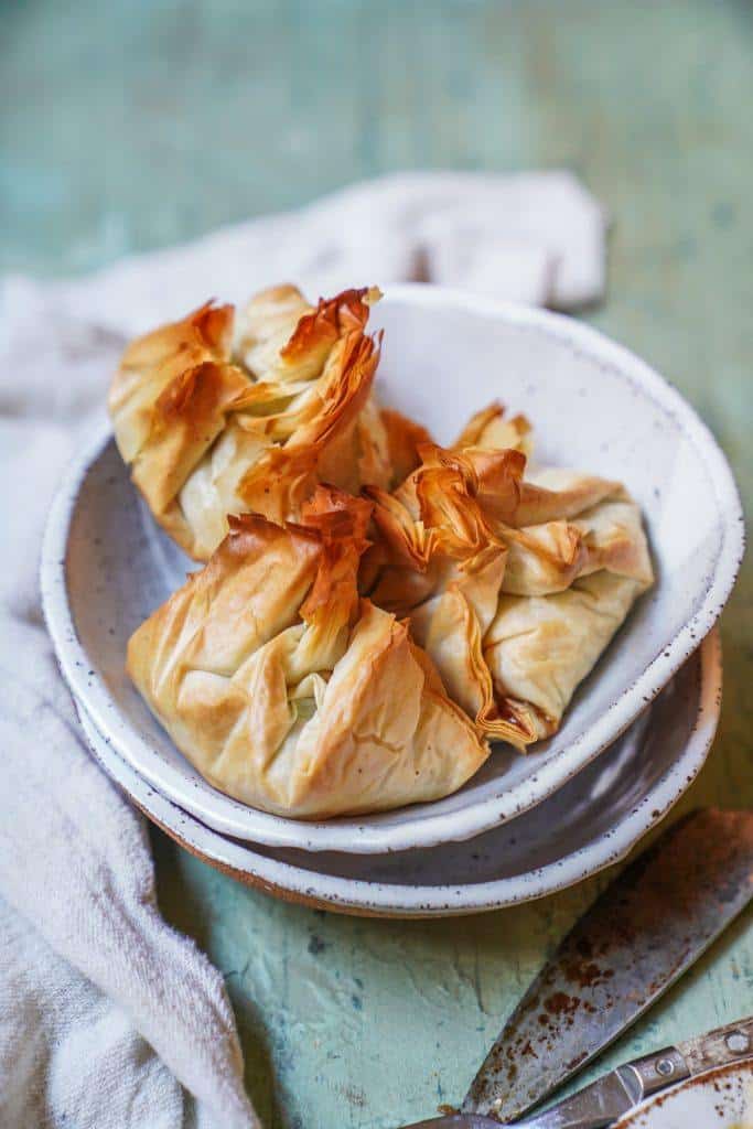 vegan filo pastry bites in a bowl