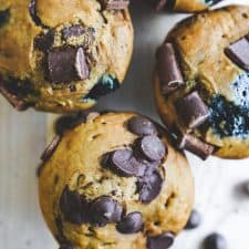 These chocolate chip muffins will knock your socks off, and are such a good tasty treat for while you're on-the-go, or even as a snack or breakfast!