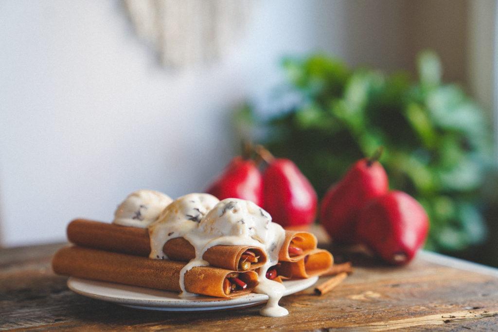 This super easy vegan dessert recipe is comforting, warm and perfect for the fall weather made with apples, pears and Sunfoods coconut wraps.