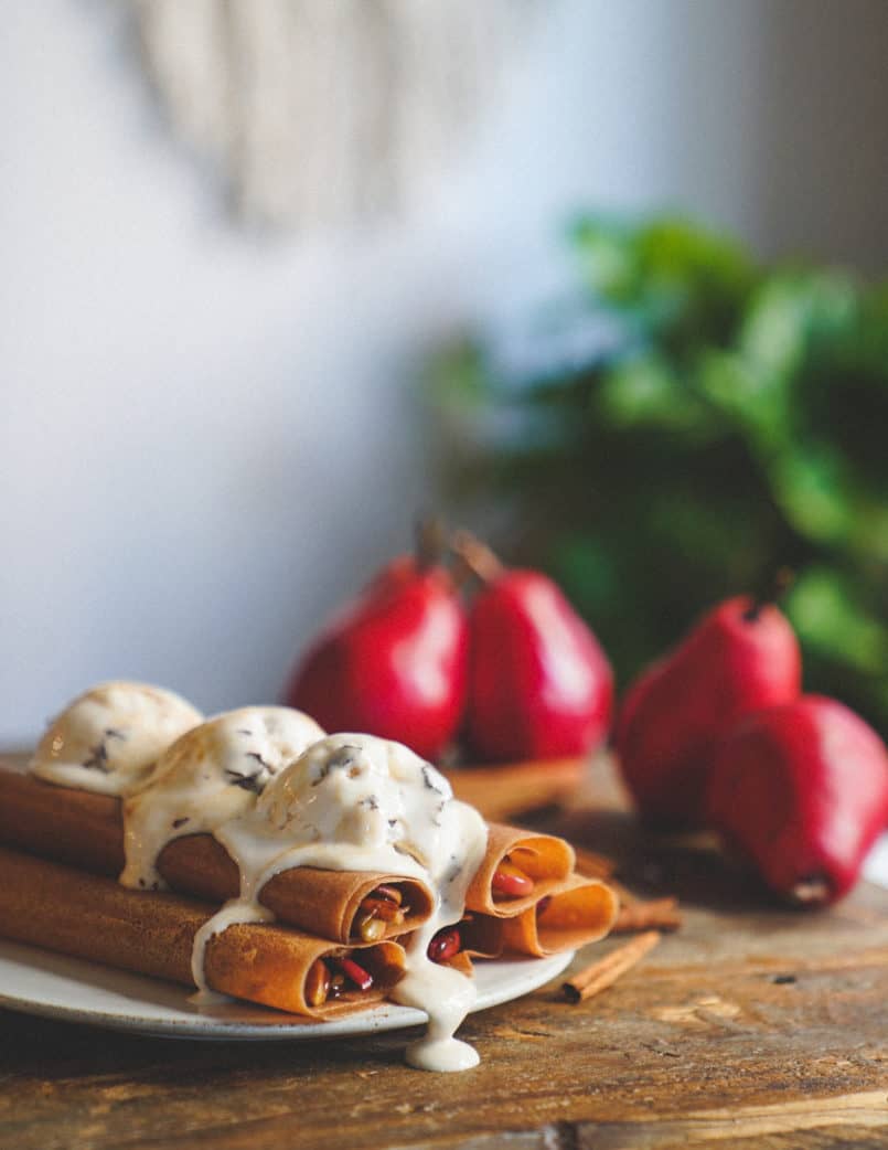 This super easy vegan dessert recipe is comforting, warm and perfect for the fall weather made with apples, pears and Sunfoods coconut wraps.