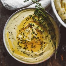 Fava bean hummus in a bowl.