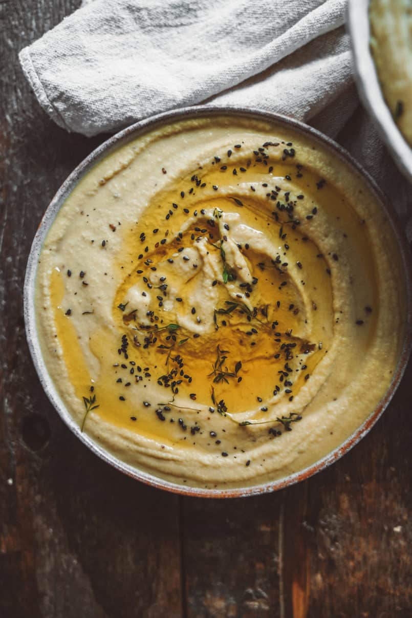 Fava bean hummus in a bowl