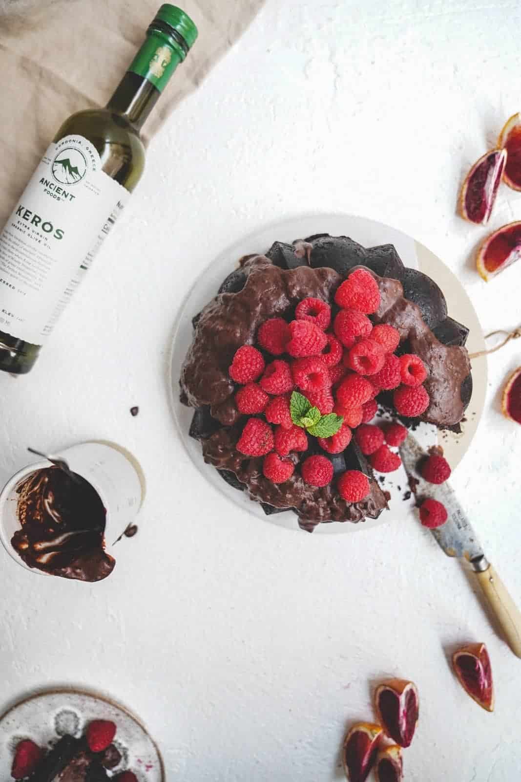 This chocolate brownie olive oil bundt cake is pure decadence and the perfect vegan indulgence thanks to the Ancient Foods Keros Olive Oil I used.