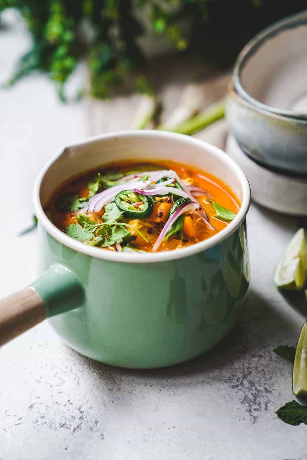 This vibrant plant-based and vegan Coconut Curry Noodle Bowl comes together so easily and just like the street vendors in Thailand, all you need is one pot!