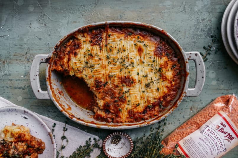 We are stuck in the middle of a polar vortex and all I want to do is eat this warm, plant-based, comfort in a casserole dish, shepherd's pie.