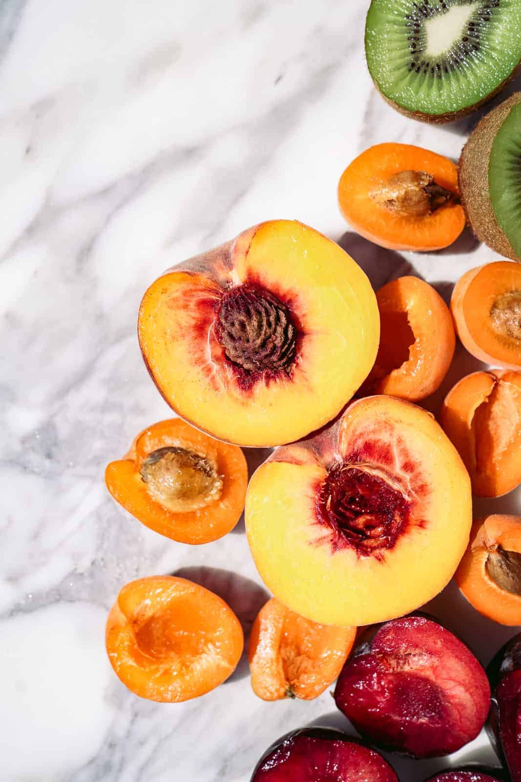 Fresh fruit sitting on a counter.