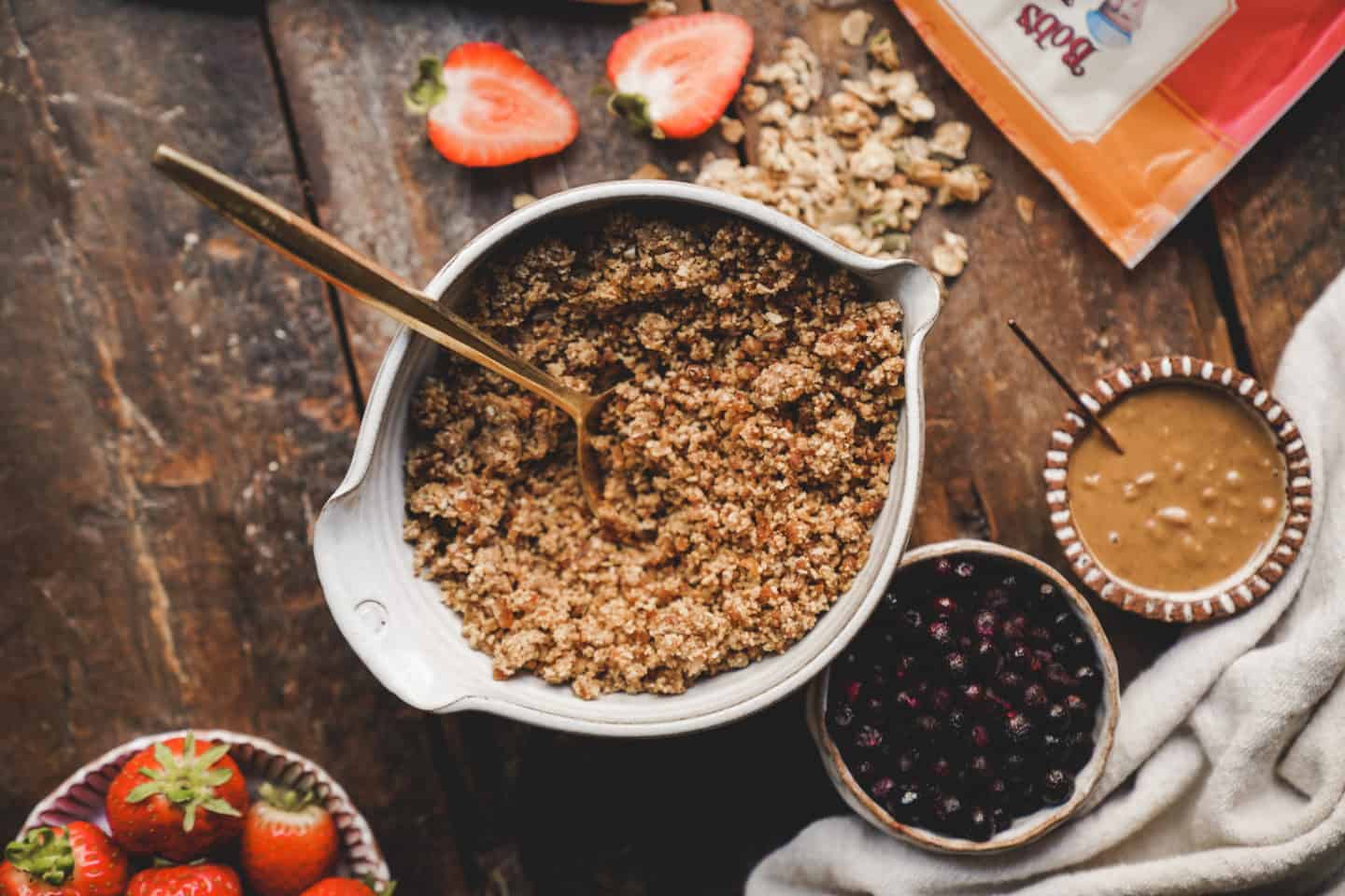 A bowl filled with Bob's Red Mill granola