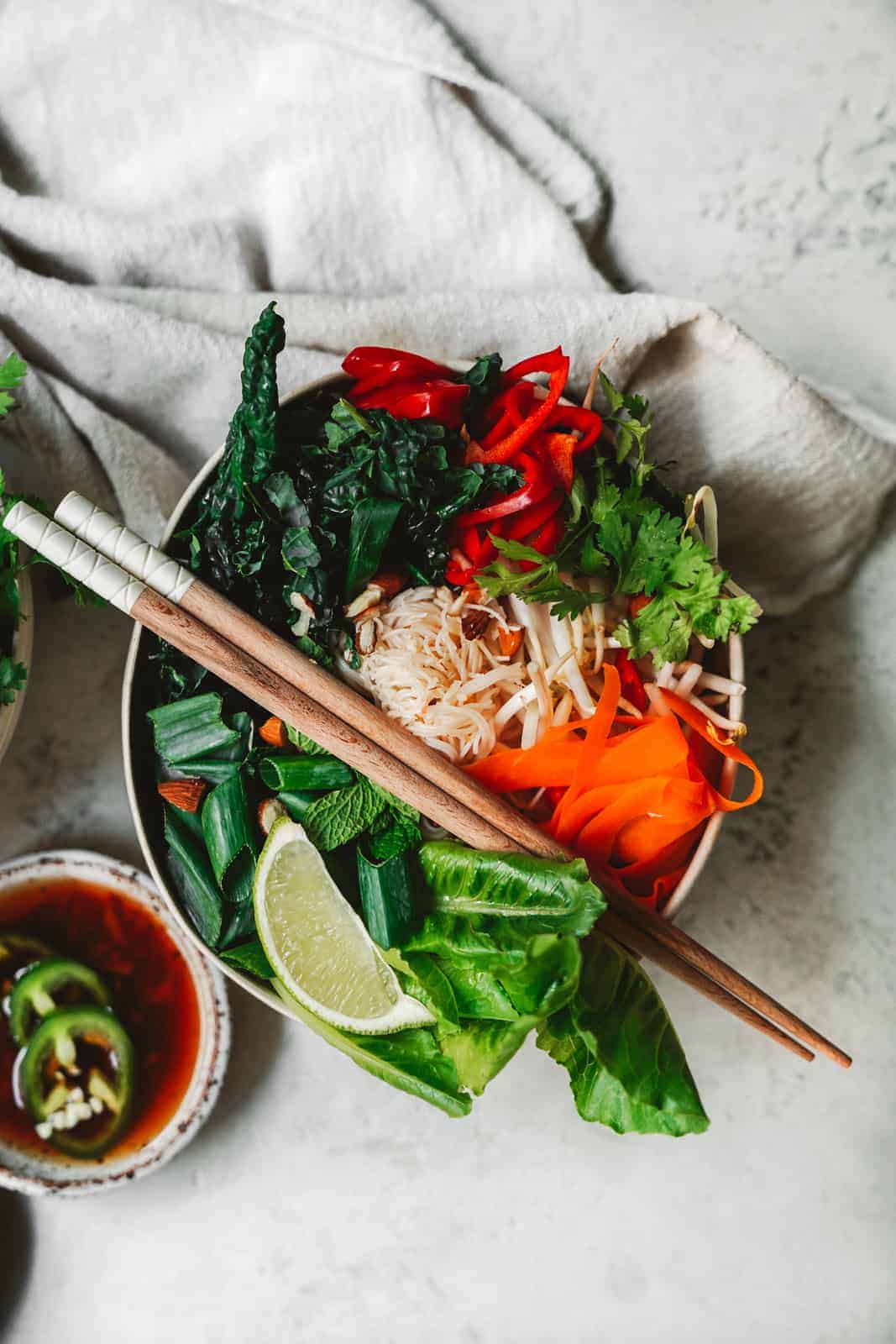 Vegan fish sauce & spring roll bowl