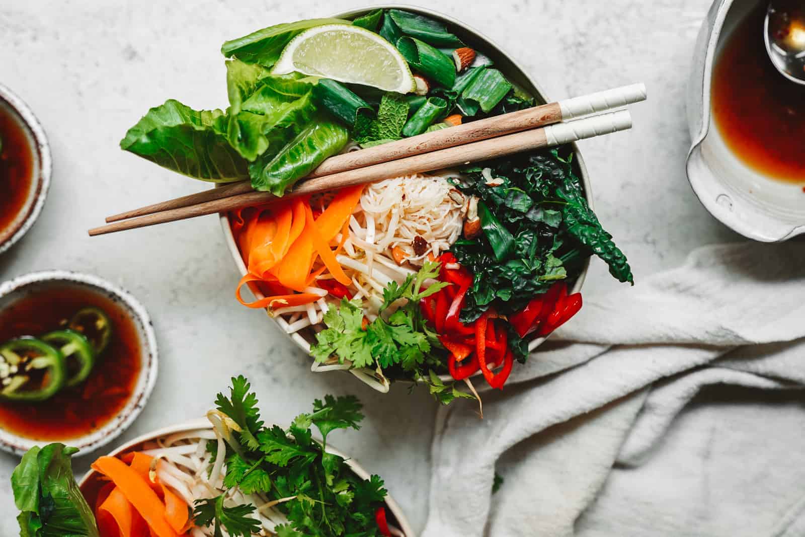 Vegan fish sauce & spring roll bowl