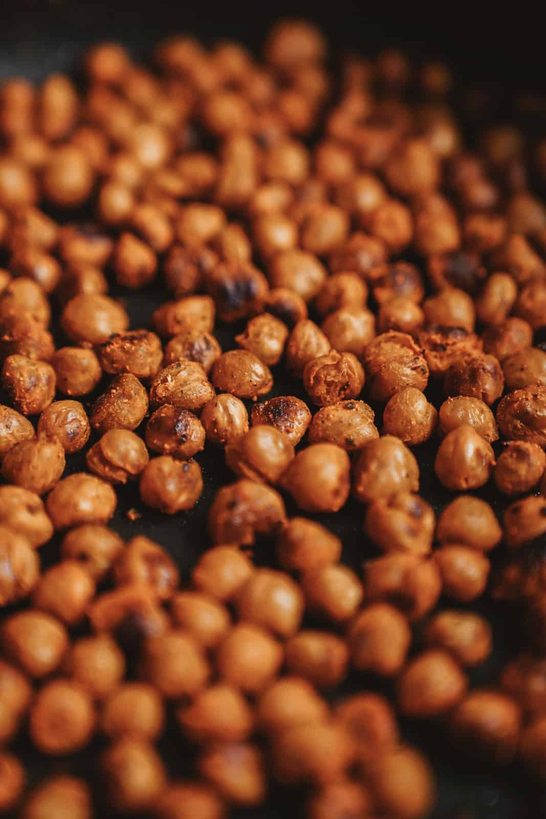 Up close of roasted chickpeas for this Creamy Vegan Vegetable Soup recipe.