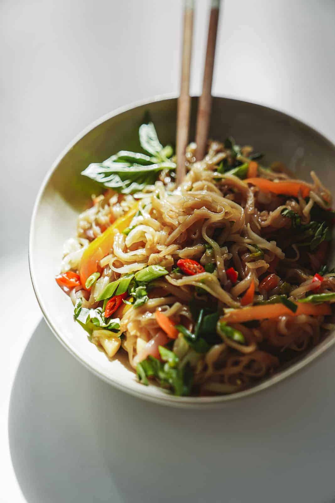 Noodle salad to demonstrate Maria's top food photography tips.