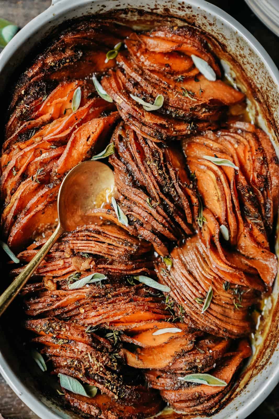 Sweet potato casserole in a casserole dish that is perfect for vegan easter dinner