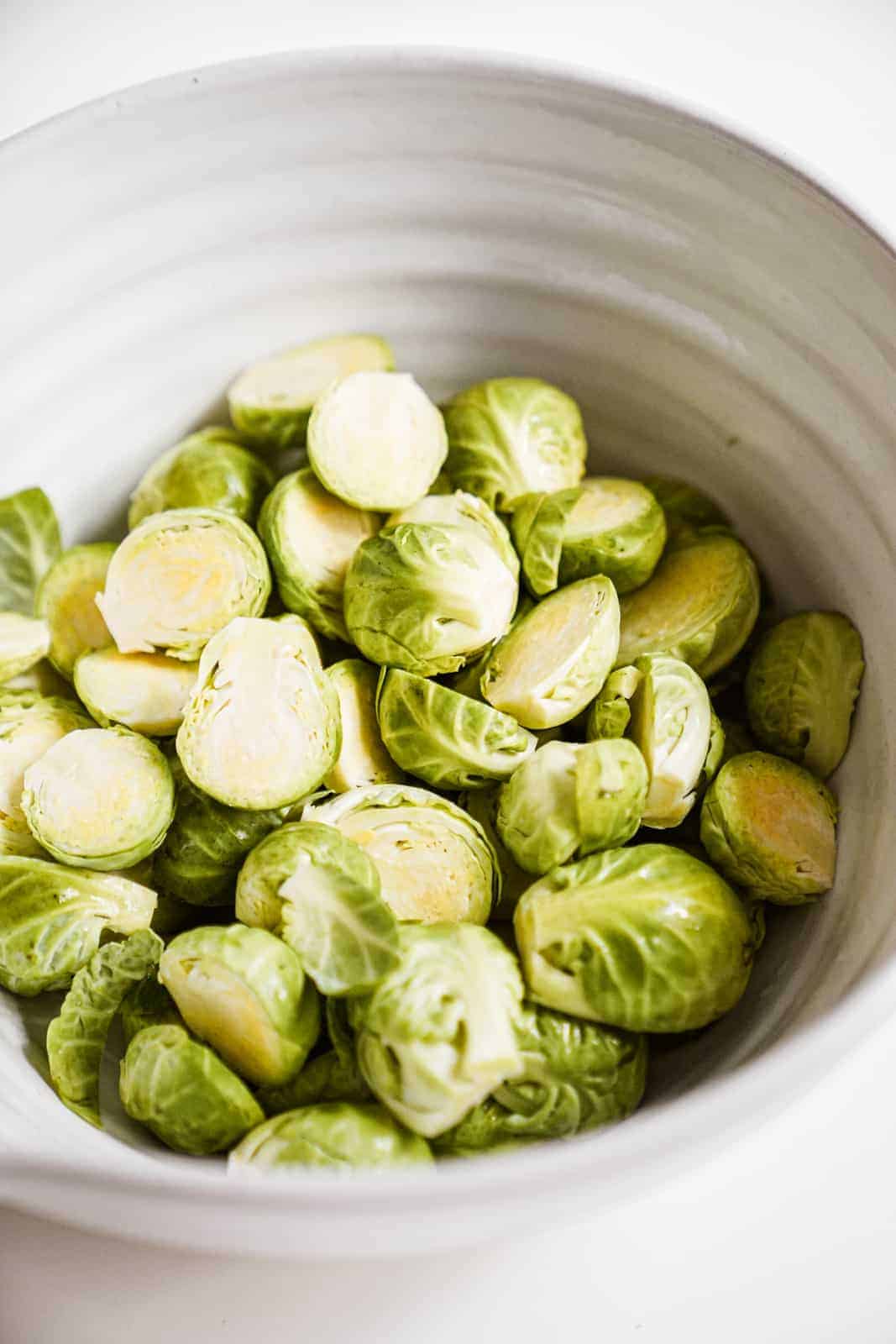 Raw brussel sprouts in a bowl