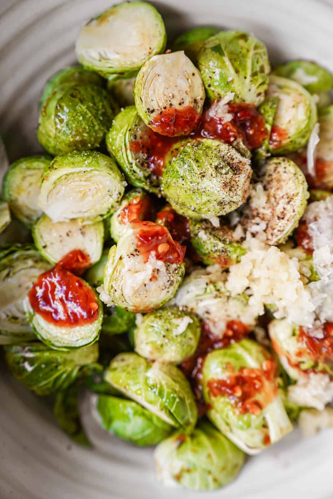 Close-up of vegan brussel sprouts recipe