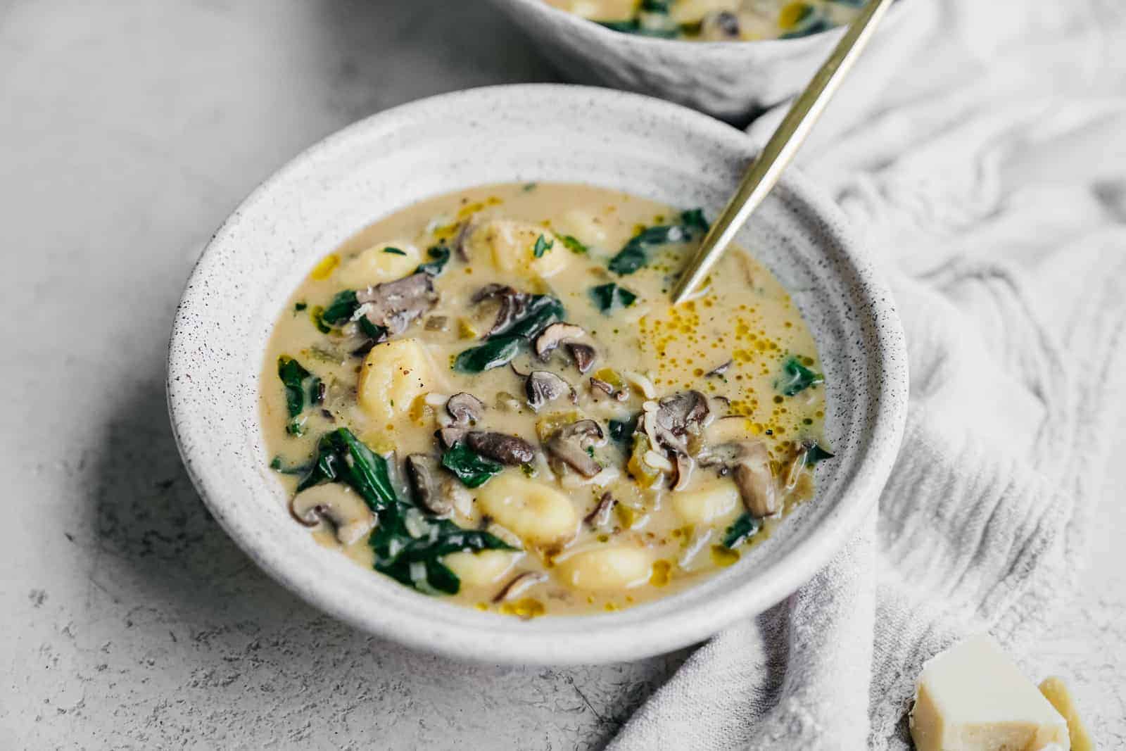 Creamy Spinach + Mushroom Gnocchi Soup FoodByMaria