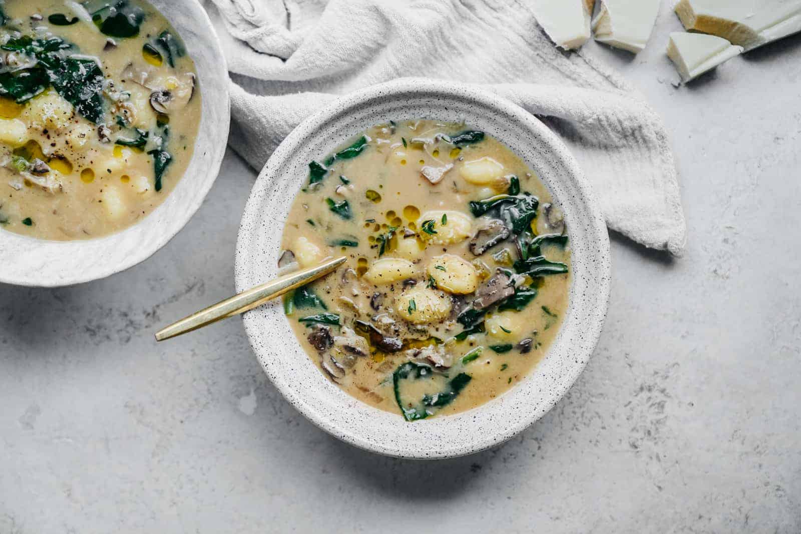 Creamy Spinach + Mushroom Gnocchi Soup FoodByMaria