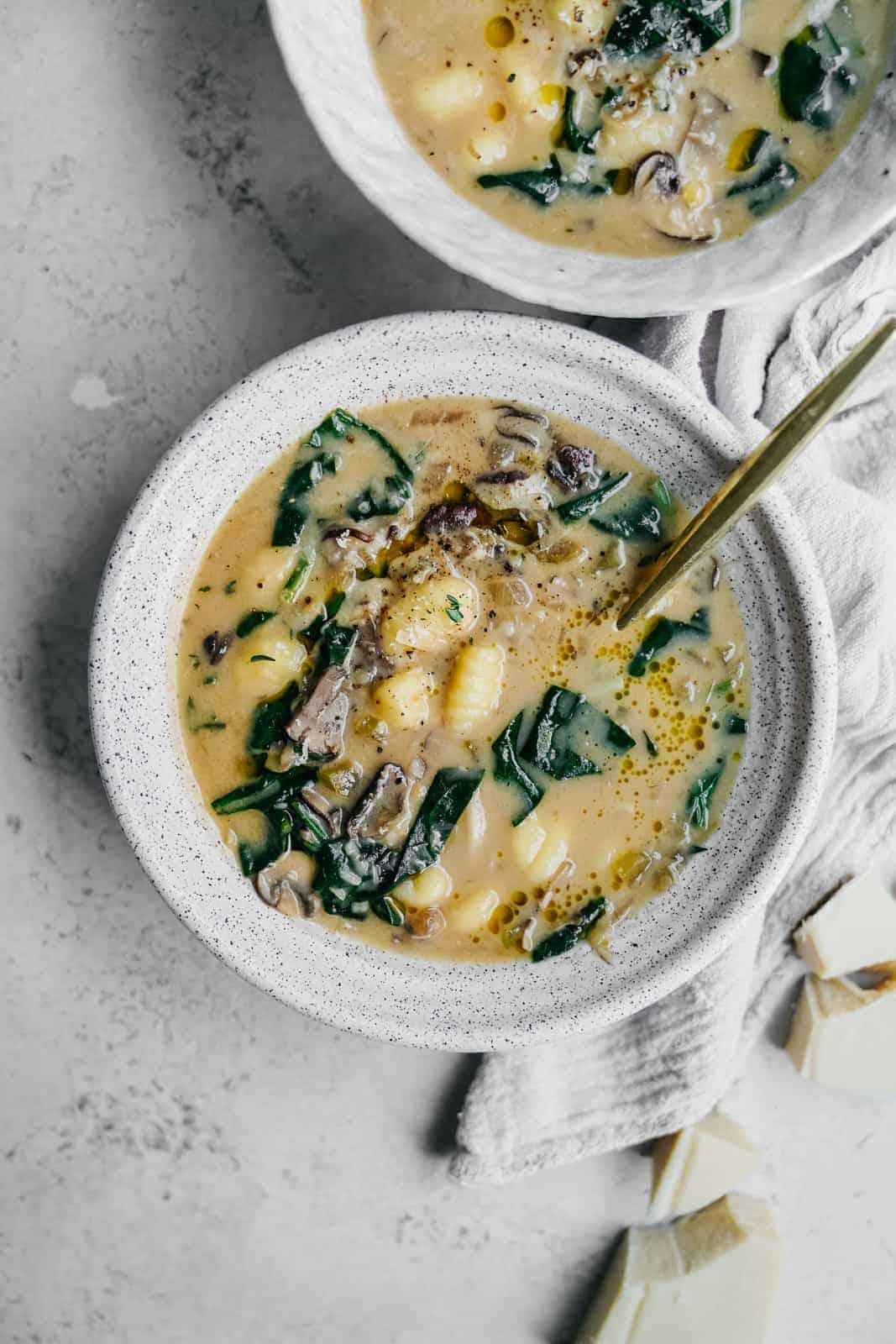 Creamy Spinach + Mushroom Gnocchi Soup FoodByMaria