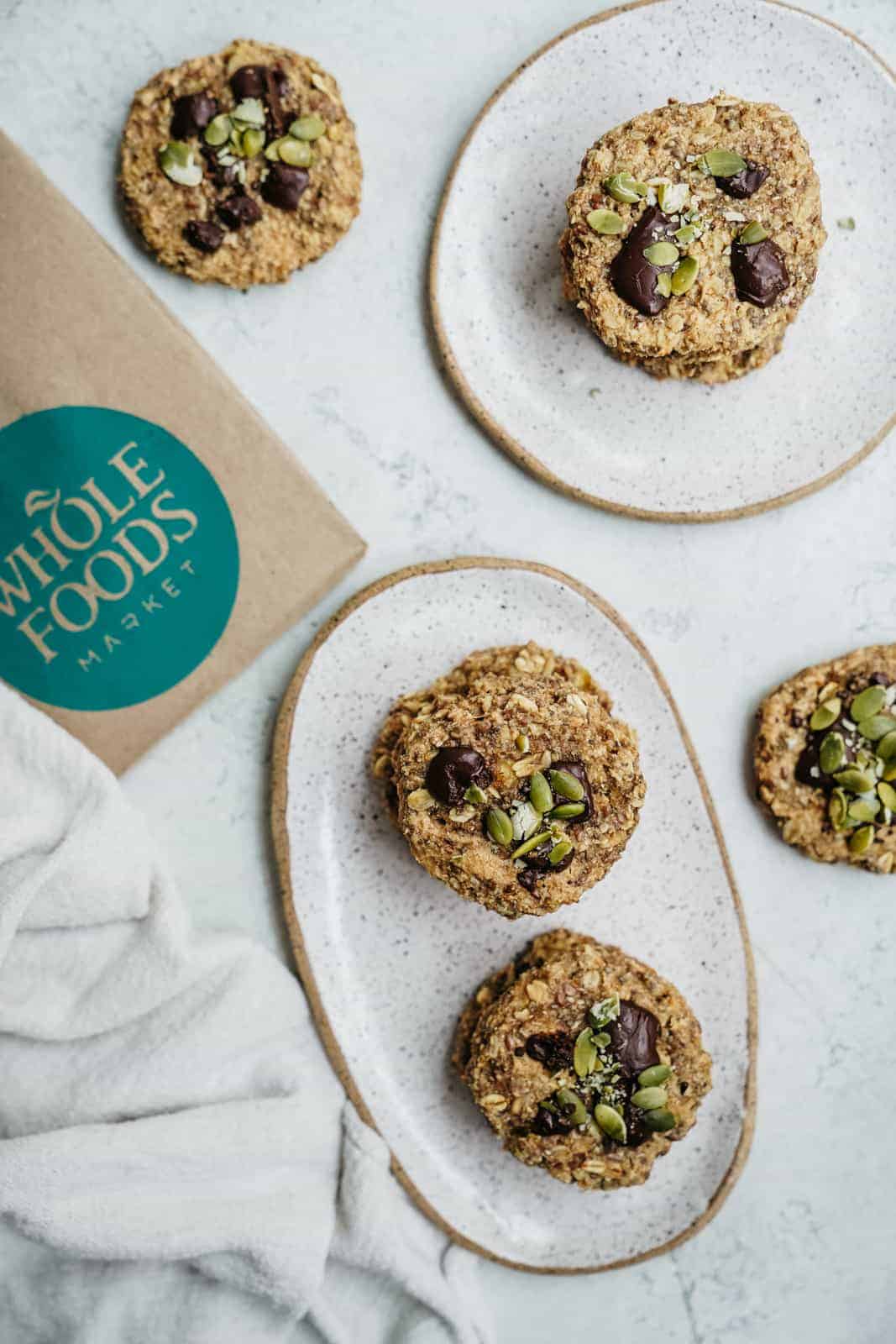 Healthy breakfast cookies spread across multiple plates