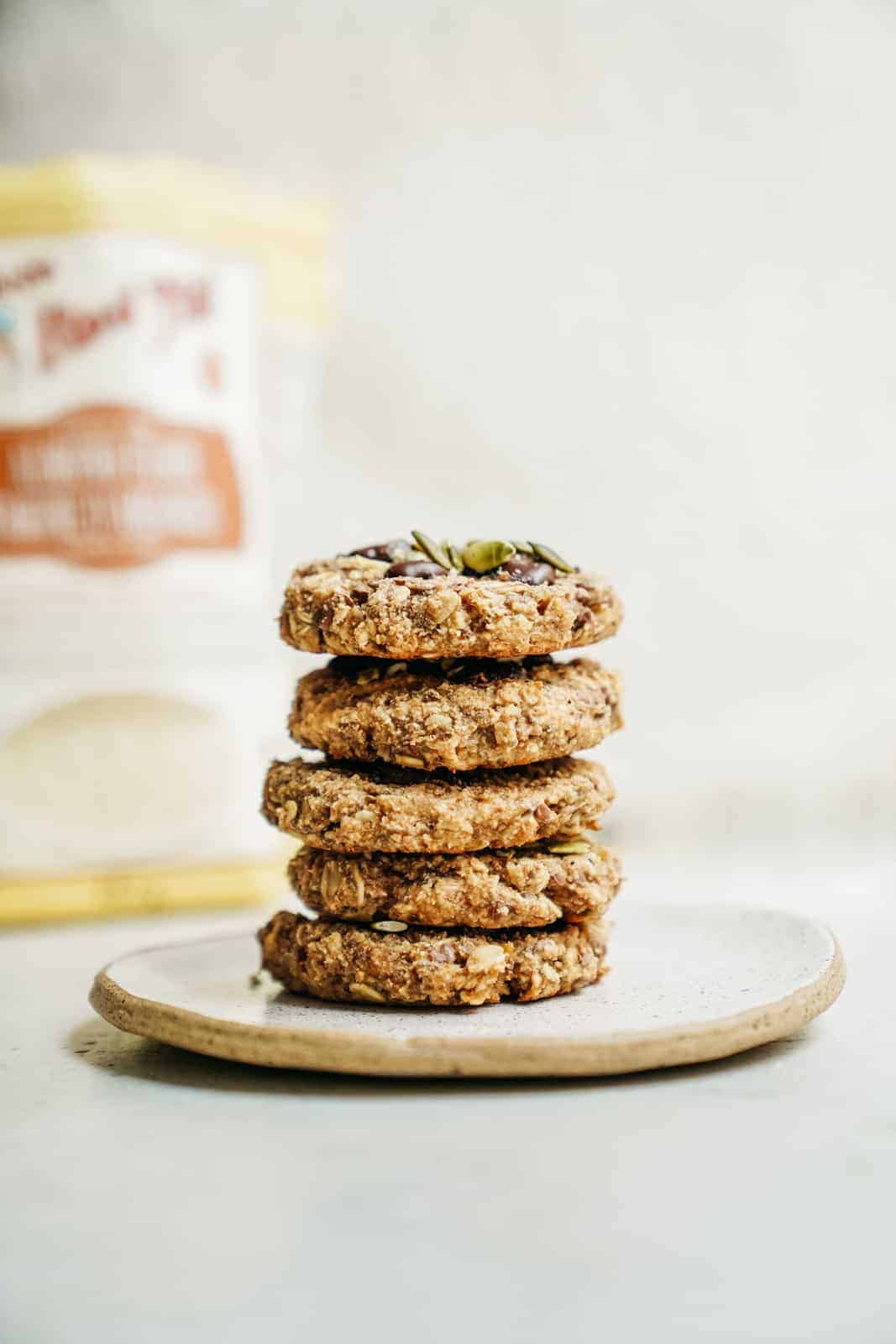 Healthy breakfast cookies stacked on a plate