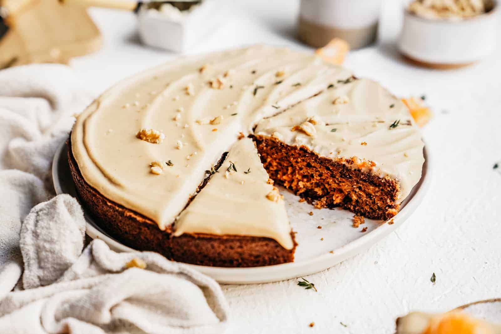 Slices of Vegan Carrot Cake ready to be served. 