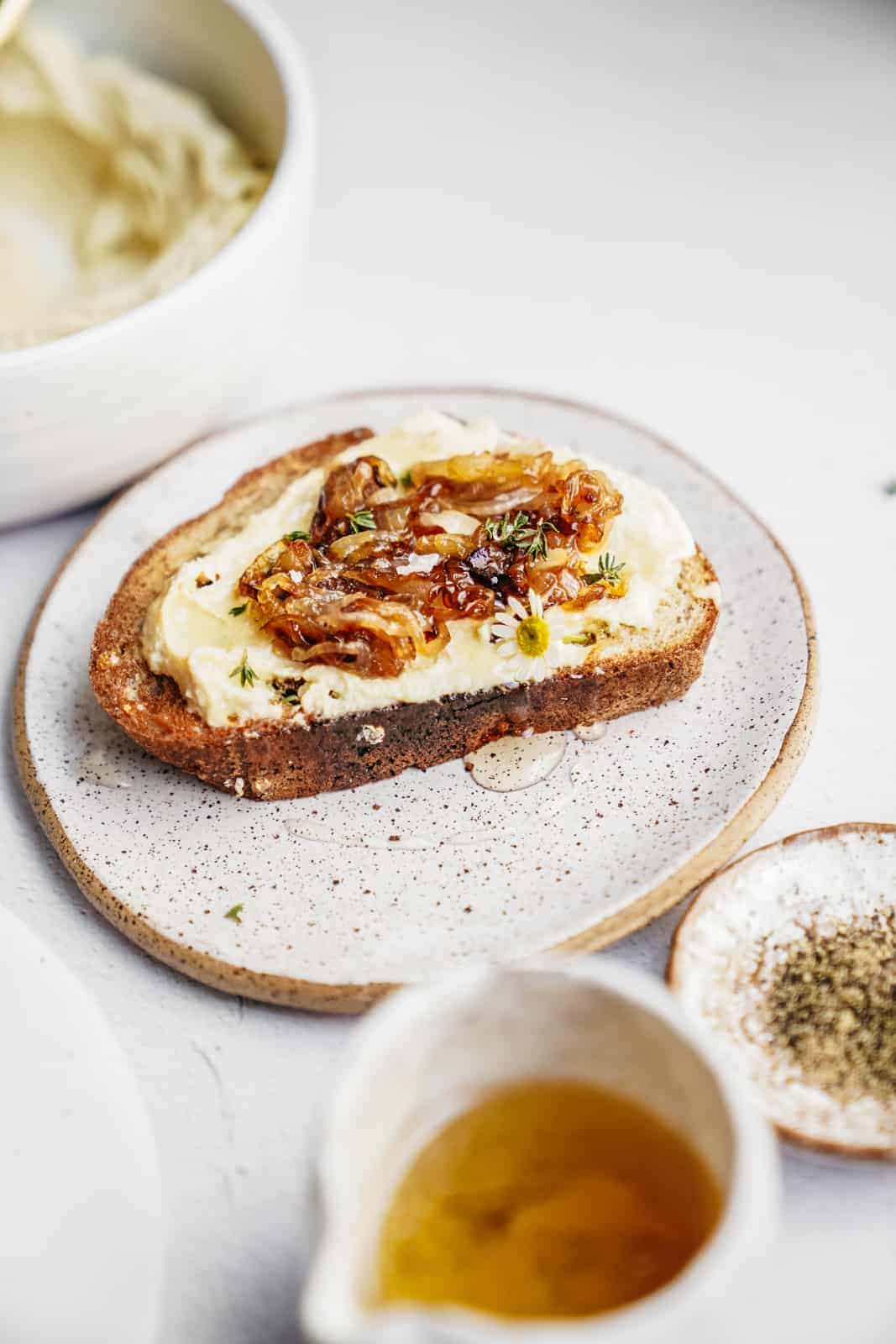 Ricotta and honey toast recipe on countertop