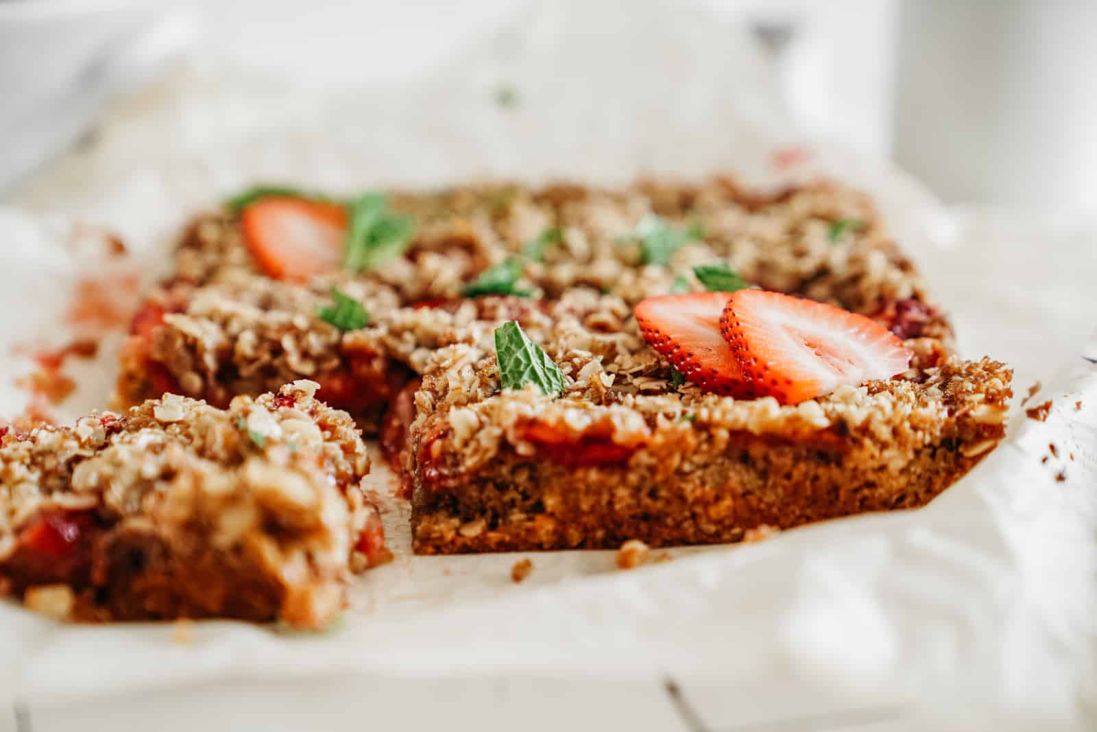 Vegan Strawberry Crumble Bars up-close and personal