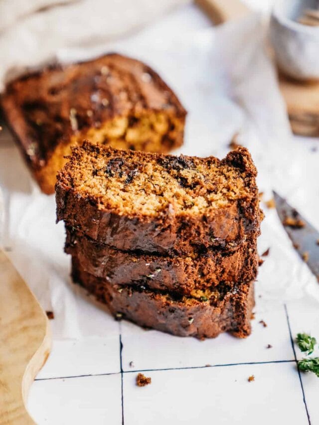 Stacked slices of Zucchini Banana Bread