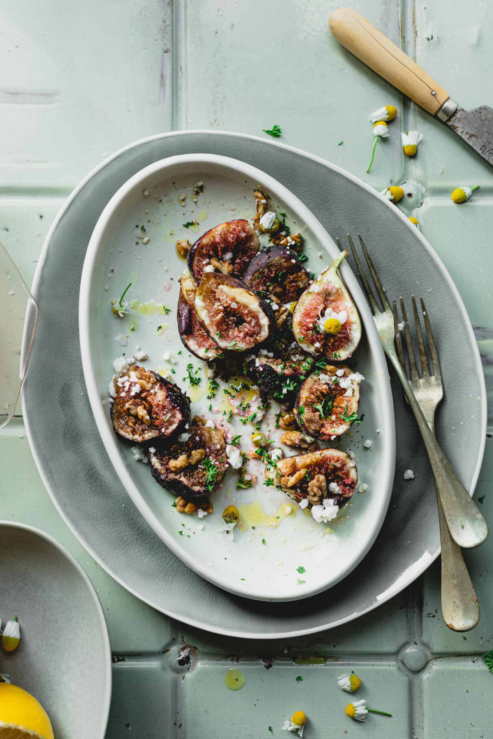 a big bowl of half eaten Simple Fresh Fig Salad