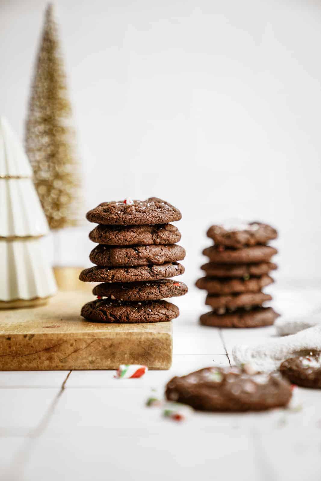 Stacks of Chocolate Peppermint Cookies