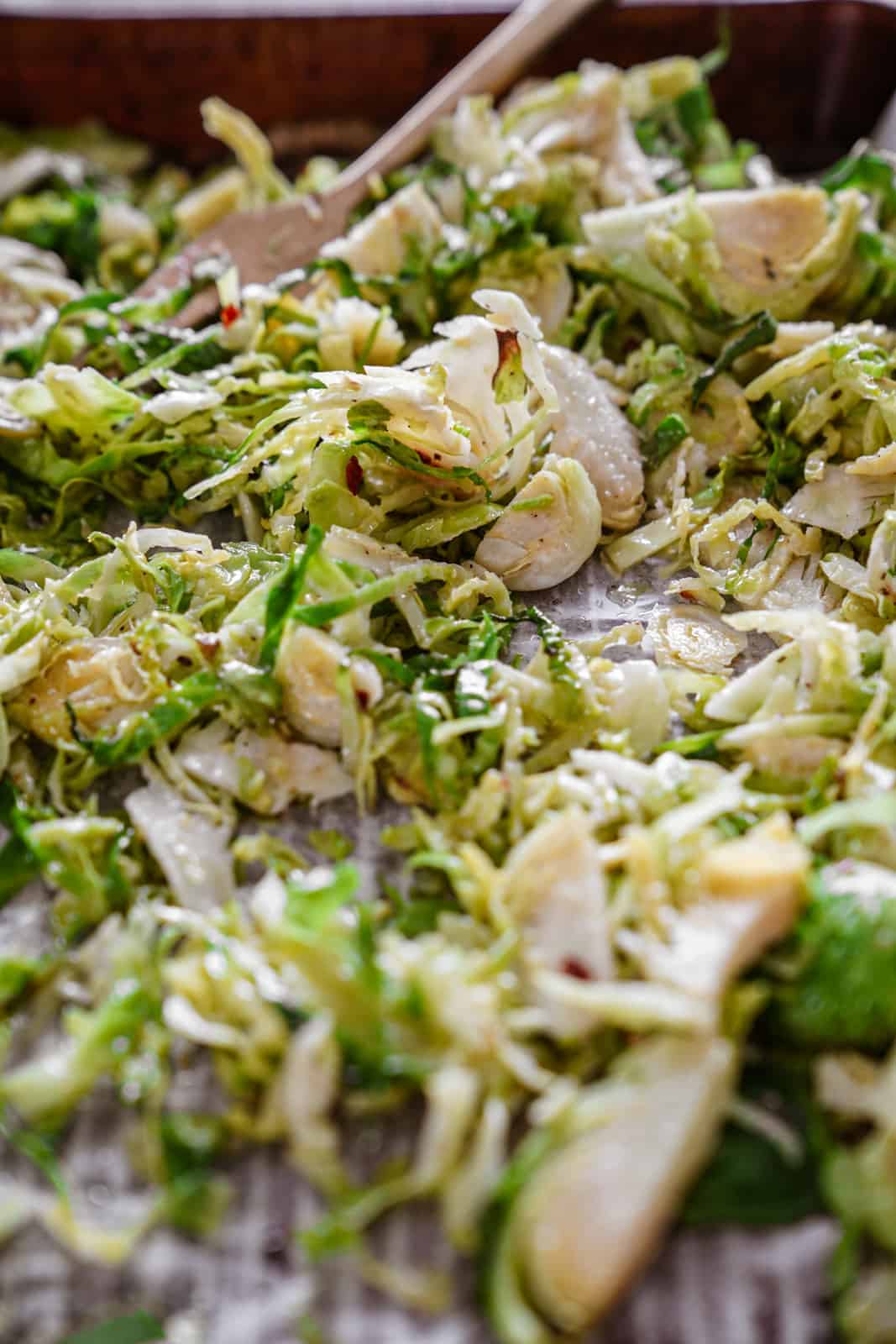 Close-up of brussel sprout caesar salad