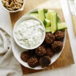 Greek tzatziki sauce with walnut meatballs