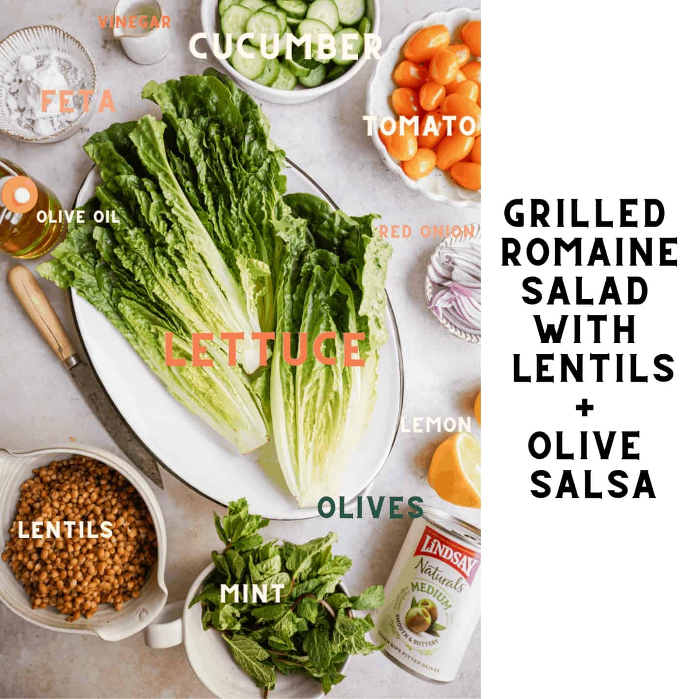 Key ingredients for Grilled Romaine Salad on a table