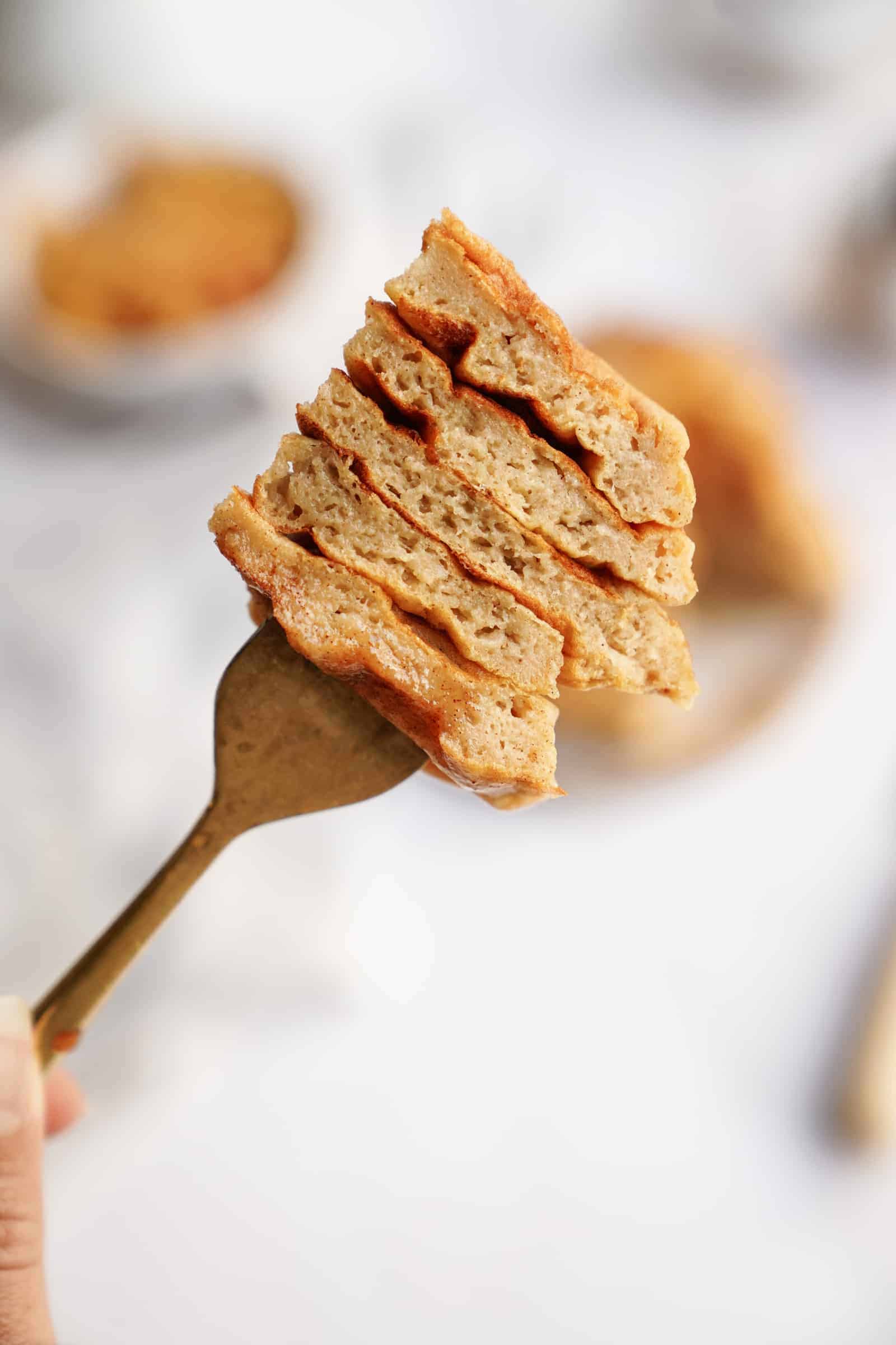 Stack of Apple Cinnamon Waffles on a fork