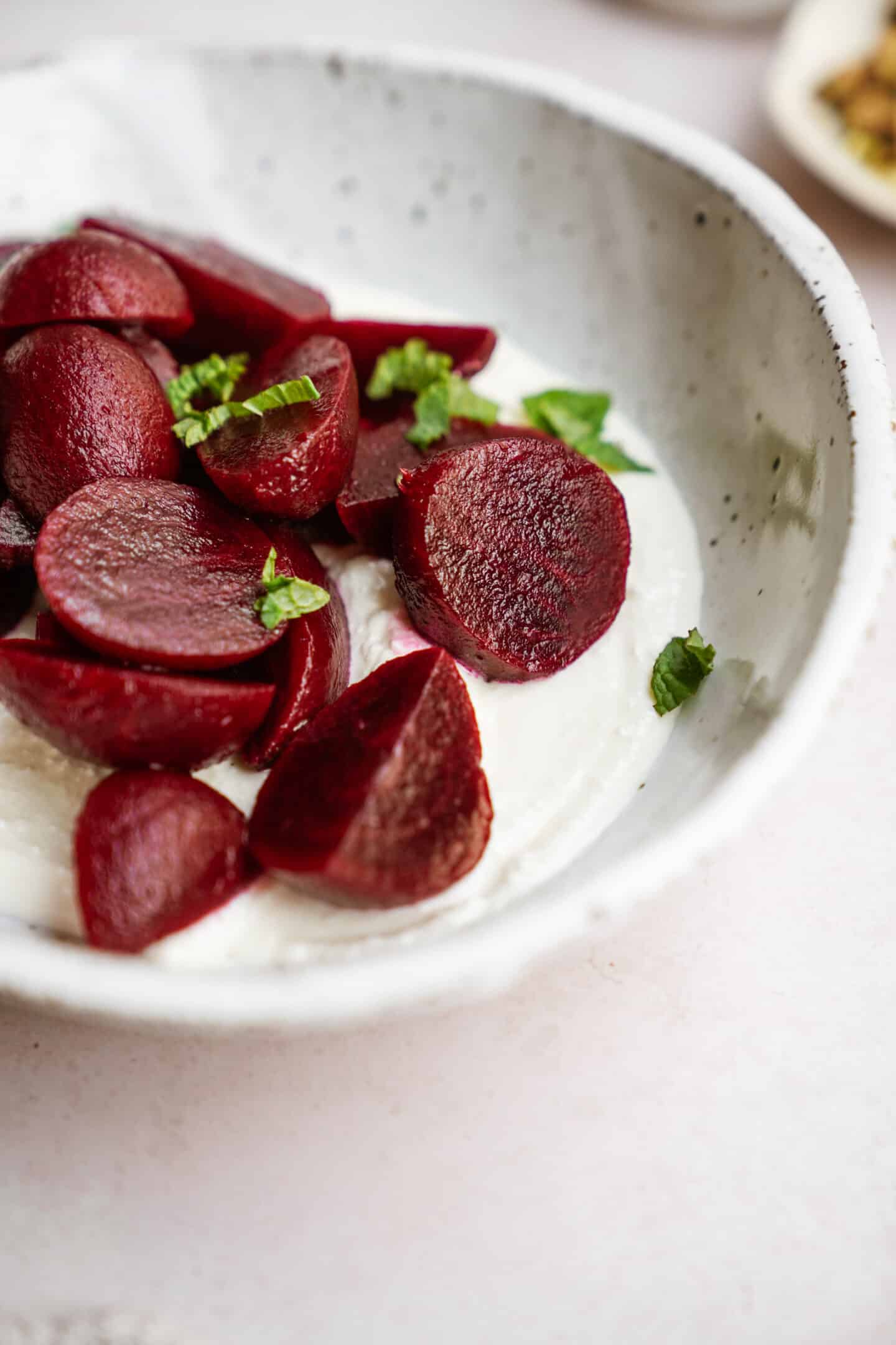 Beets on top of whipped feta
