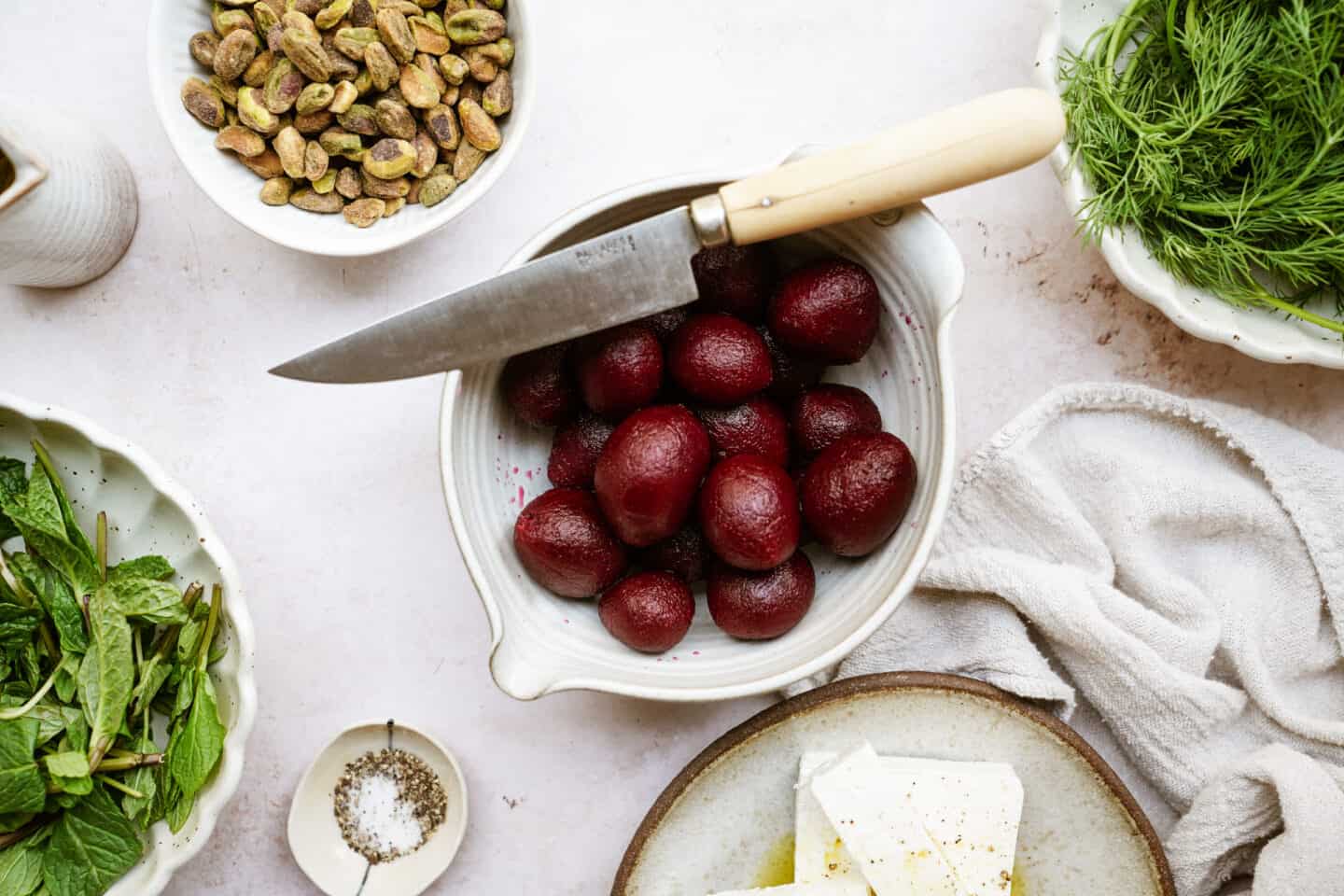 Ingredients for beet salad with feta