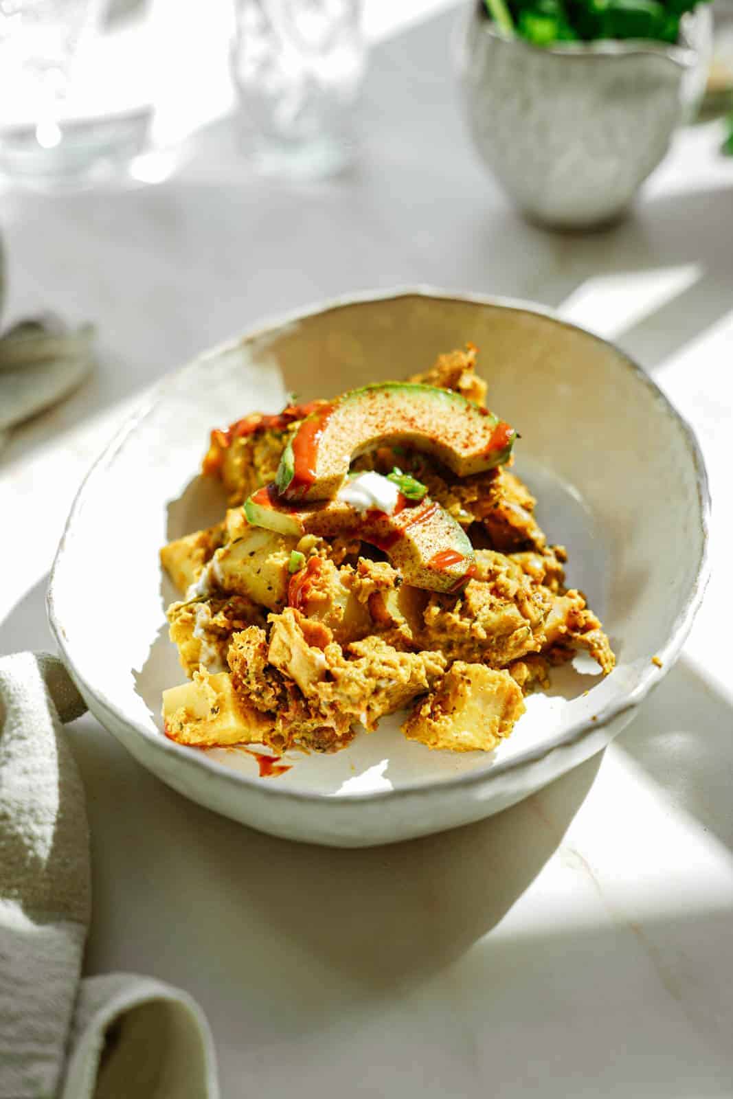 Vegan breakfast casserole in a bowl