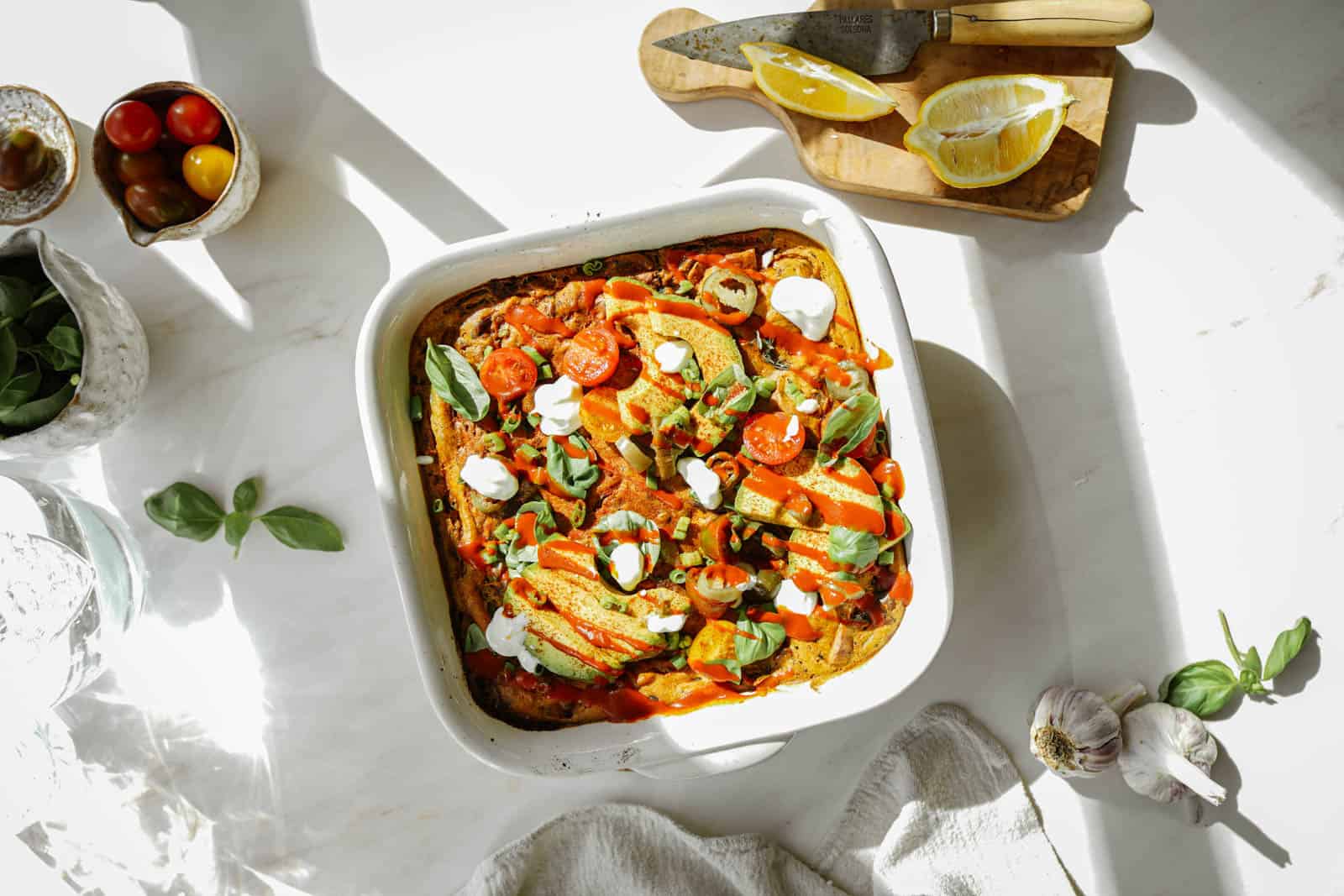 Vegan breakfast casserole in a casserole dish