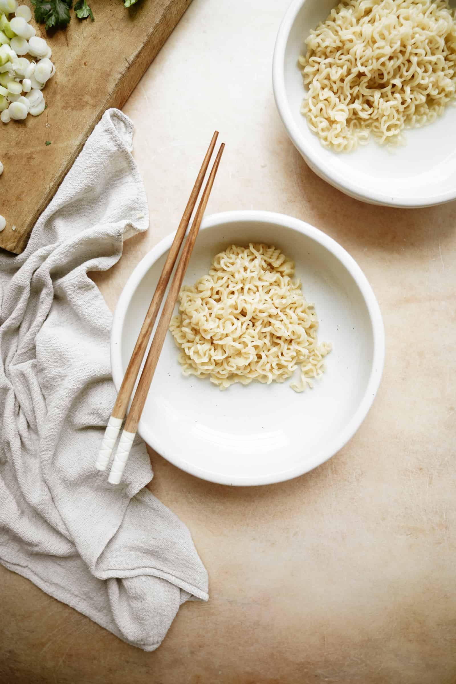 Noodles for creamy vegan ramen on a plate